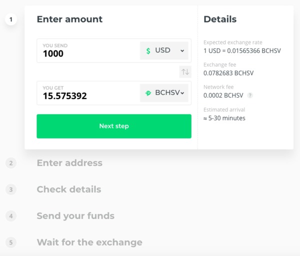 Enter amount screen from Changelly.